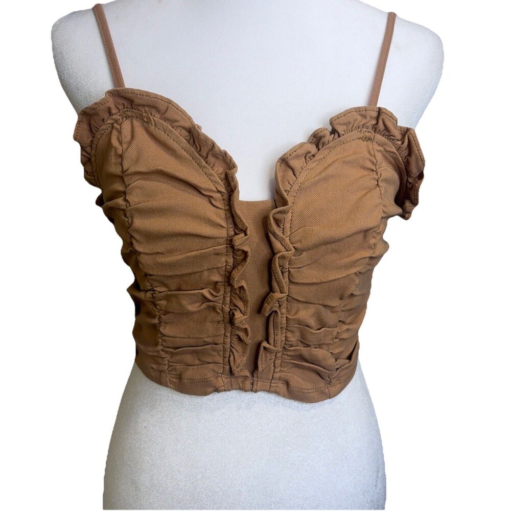 Blashe Crop Top Sz Large Women’s Tan Beige Corset Ruffle Coquettecore Bohemian